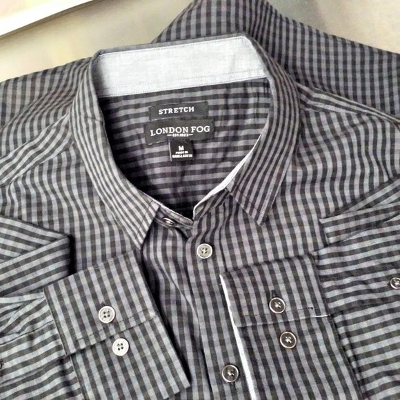 2016 London Fog Check Gingham Shirt Mens Sz-M Grey - Picture 1 of 11